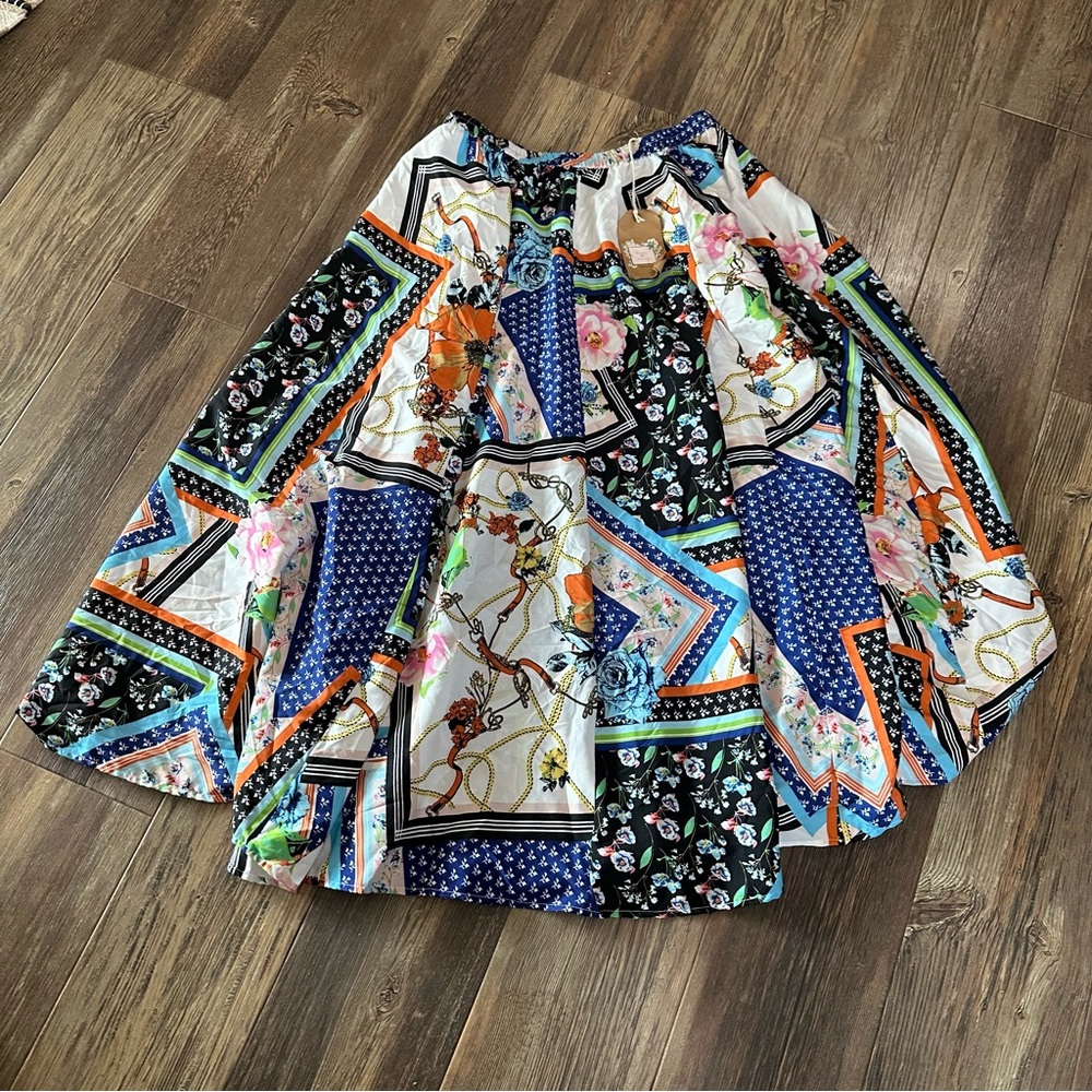 Flint & Moss long maxi patchwork floral skirt womens L pull on vibrant colorful